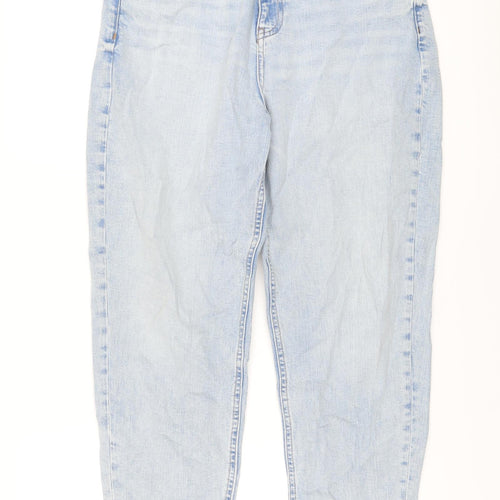 Marks and Spencer Womens Blue Cotton Mom Jeans Size 14 L27 in Regular Button