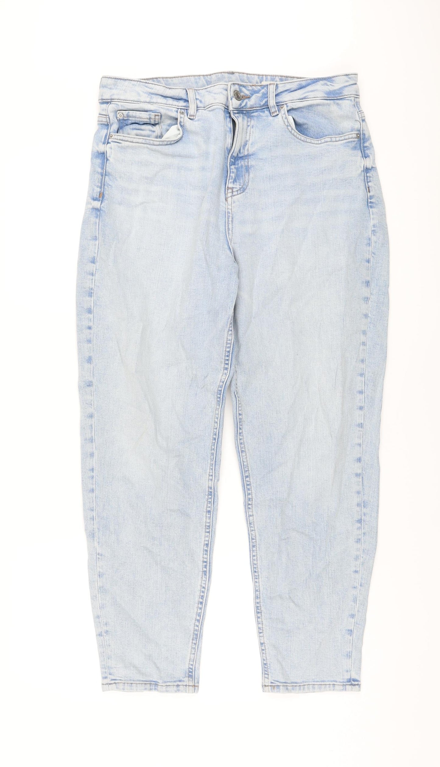 Marks and Spencer Womens Blue Cotton Mom Jeans Size 14 L27 in Regular Button