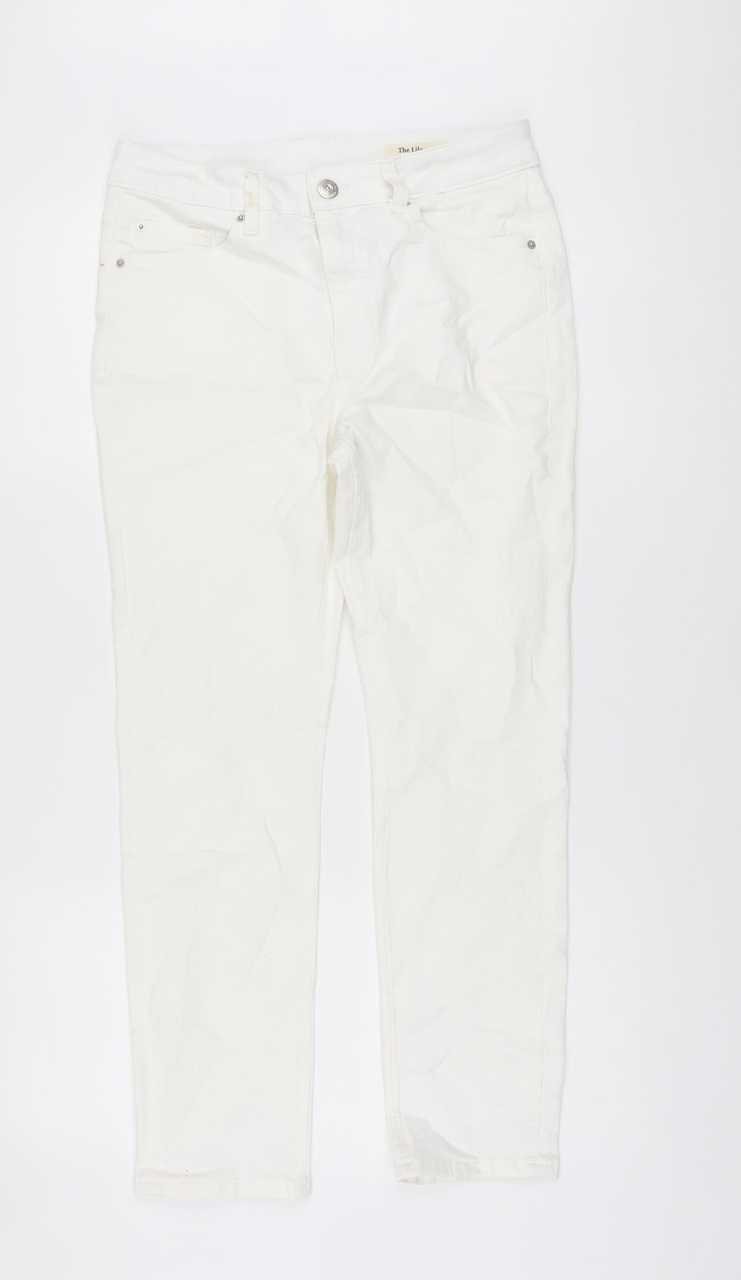 Marks and Spencer Womens White Cotton Straight Jeans Size 12 L27 in Slim Button