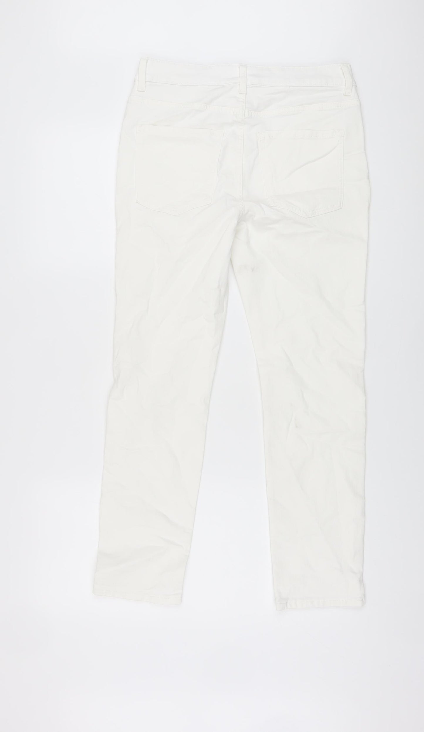 Marks and Spencer Womens White Cotton Straight Jeans Size 12 L27 in Slim Button