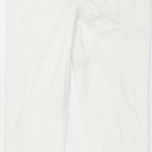 Marks and Spencer Womens White Cotton Straight Jeans Size 12 L27 in Slim Button
