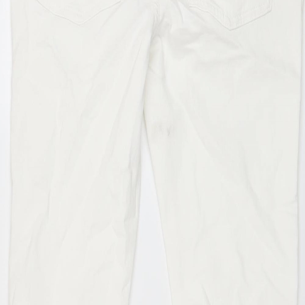 Marks and Spencer Womens White Cotton Straight Jeans Size 12 L27 in Slim Button