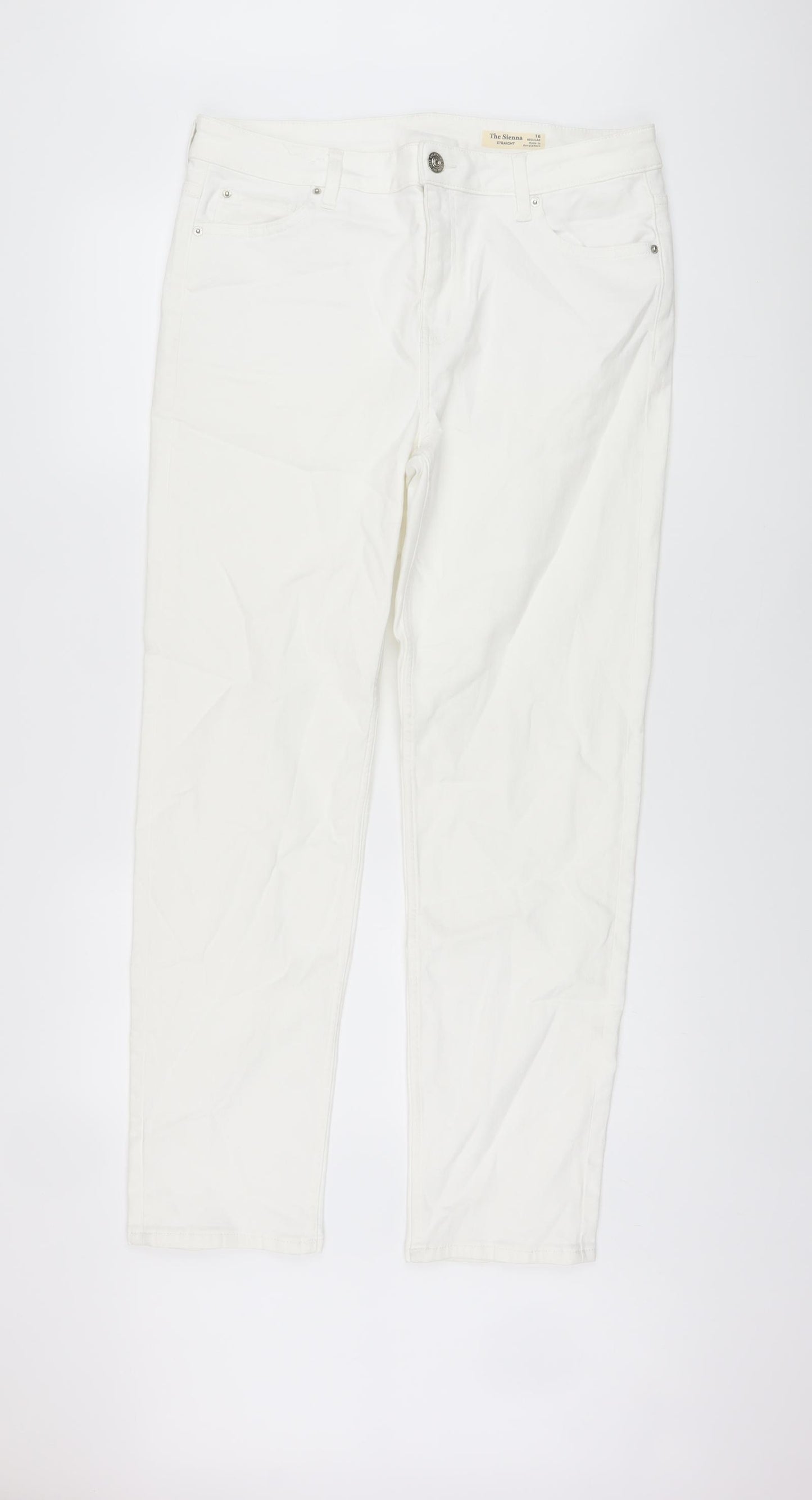 Marks and Spencer Womens White Cotton Straight Jeans Size 16 L30 in Regular Button