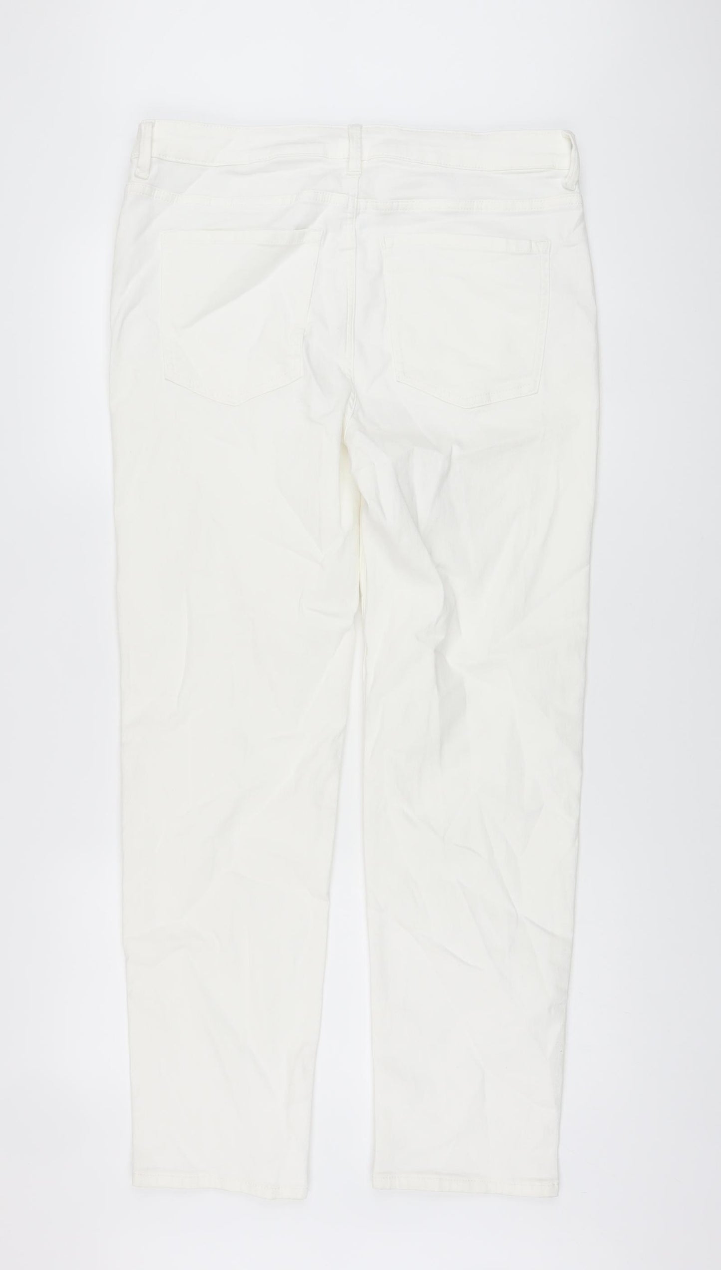 Marks and Spencer Womens White Cotton Straight Jeans Size 16 L30 in Regular Button