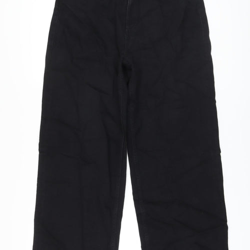 Marks and Spencer Womens Black Cotton Wide-Leg Jeans Size 14 L28 in Regular Button