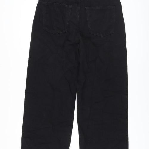 Marks and Spencer Womens Black Cotton Wide-Leg Jeans Size 14 L28 in Regular Button