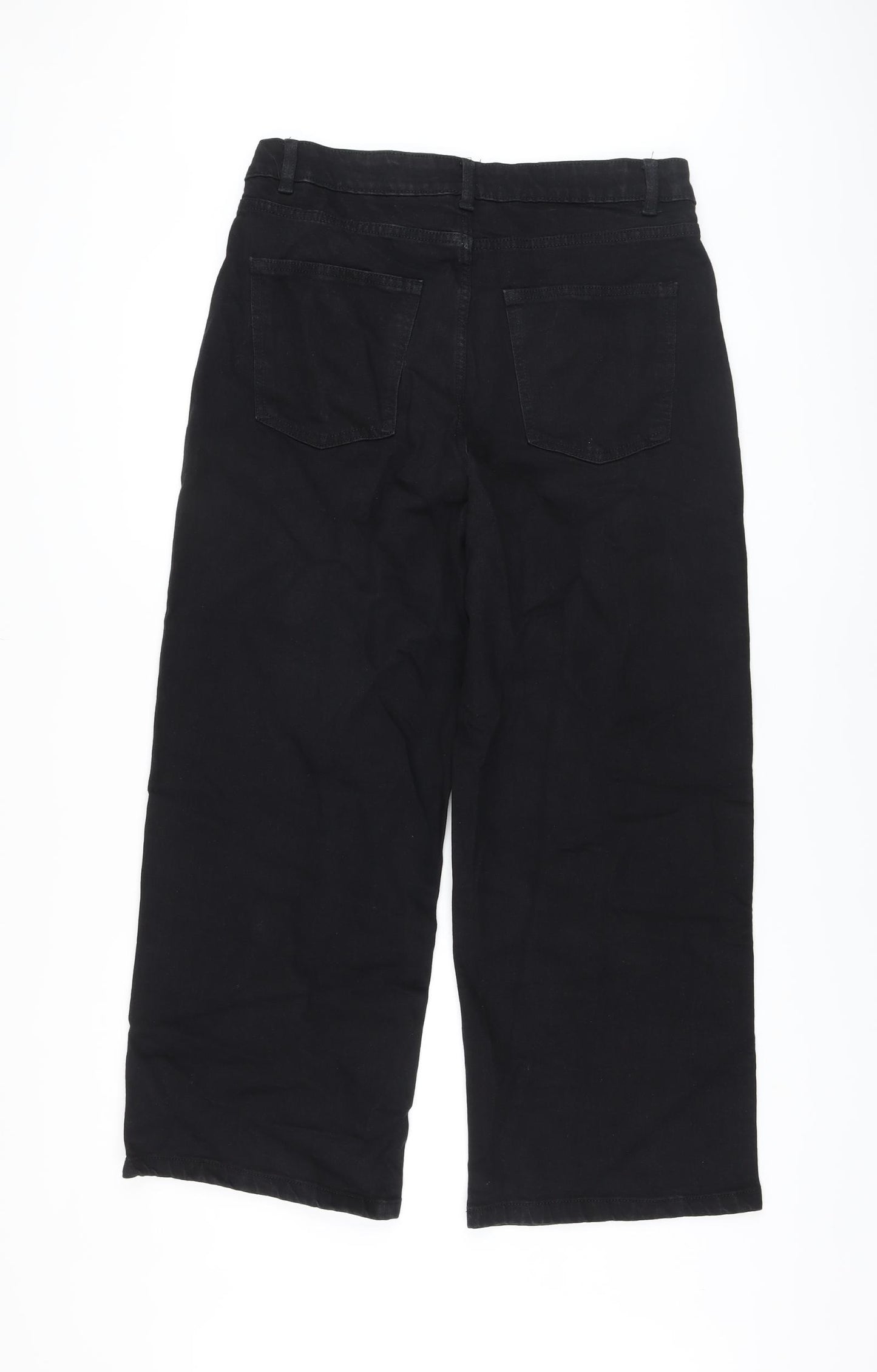 Marks and Spencer Womens Black Cotton Wide-Leg Jeans Size 14 L28 in Regular Button
