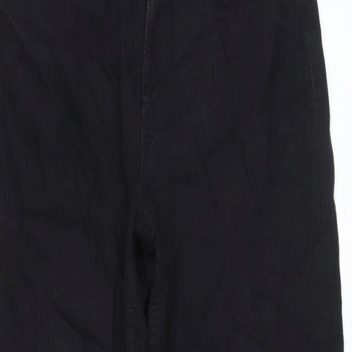Marks and Spencer Womens Black Cotton Wide-Leg Jeans Size 14 L28 in Regular Button