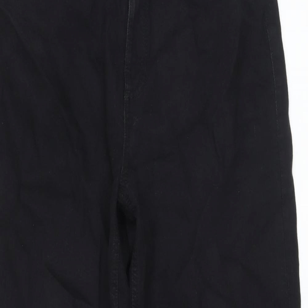 Marks and Spencer Womens Black Cotton Wide-Leg Jeans Size 14 L28 in Regular Button