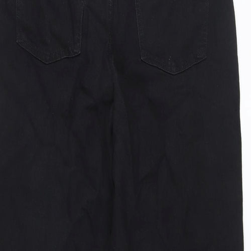 Marks and Spencer Womens Black Cotton Wide-Leg Jeans Size 14 L28 in Regular Button