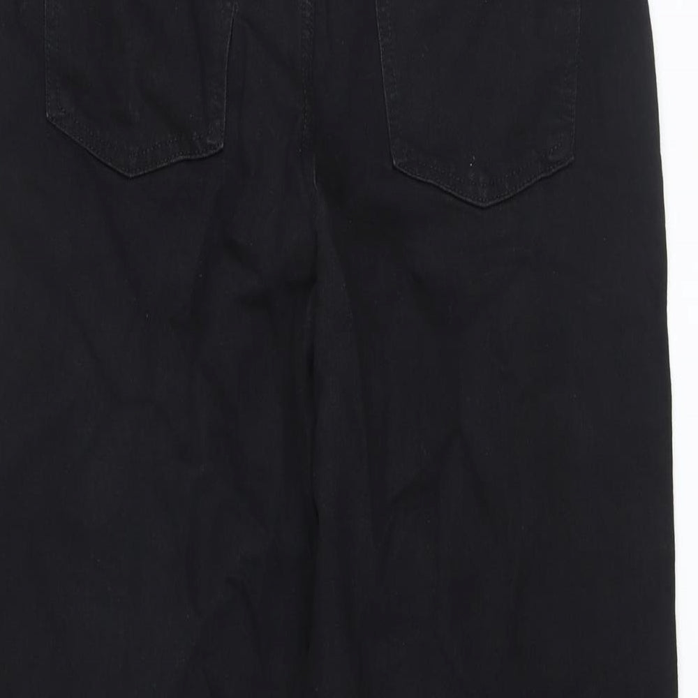 Marks and Spencer Womens Black Cotton Wide-Leg Jeans Size 14 L28 in Regular Button
