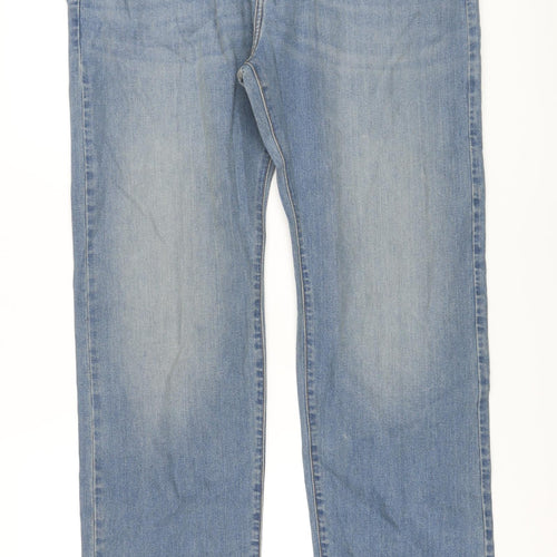 Marks and Spencer Mens Blue Cotton Straight Jeans Size 38 in L33 in Regular Button