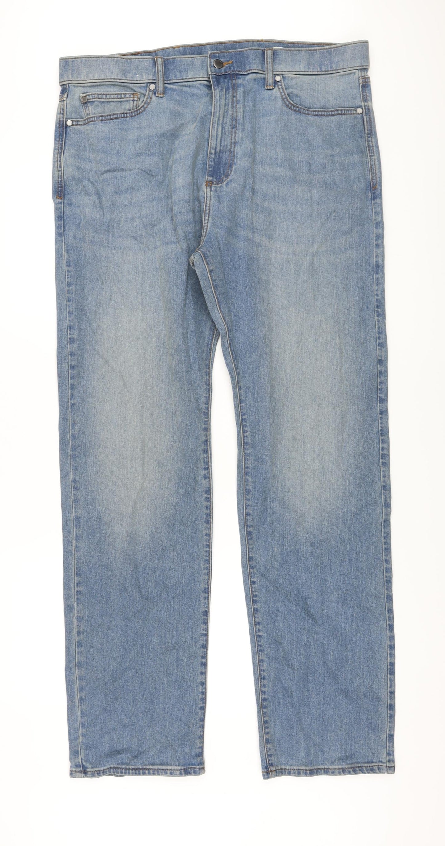 Marks and Spencer Mens Blue Cotton Straight Jeans Size 38 in L33 in Regular Button