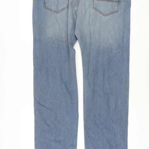 Marks and Spencer Mens Blue Cotton Straight Jeans Size 38 in L33 in Regular Button