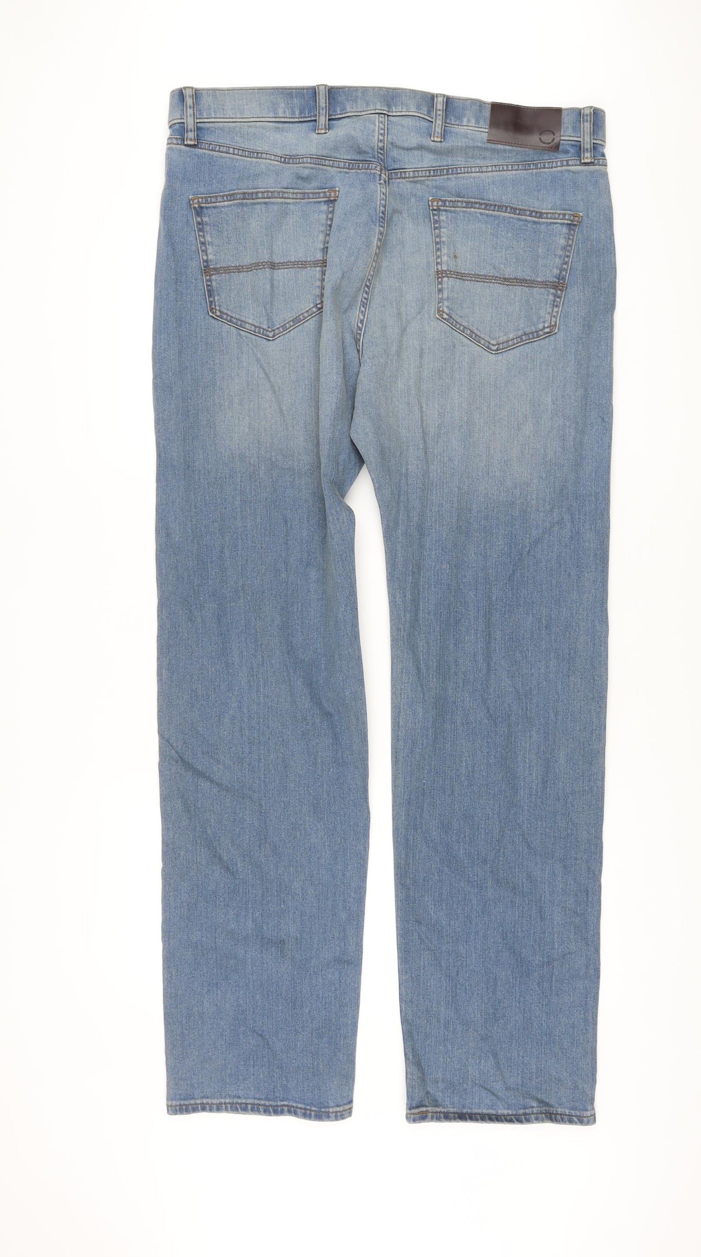 Marks and Spencer Mens Blue Cotton Straight Jeans Size 38 in L33 in Regular Button
