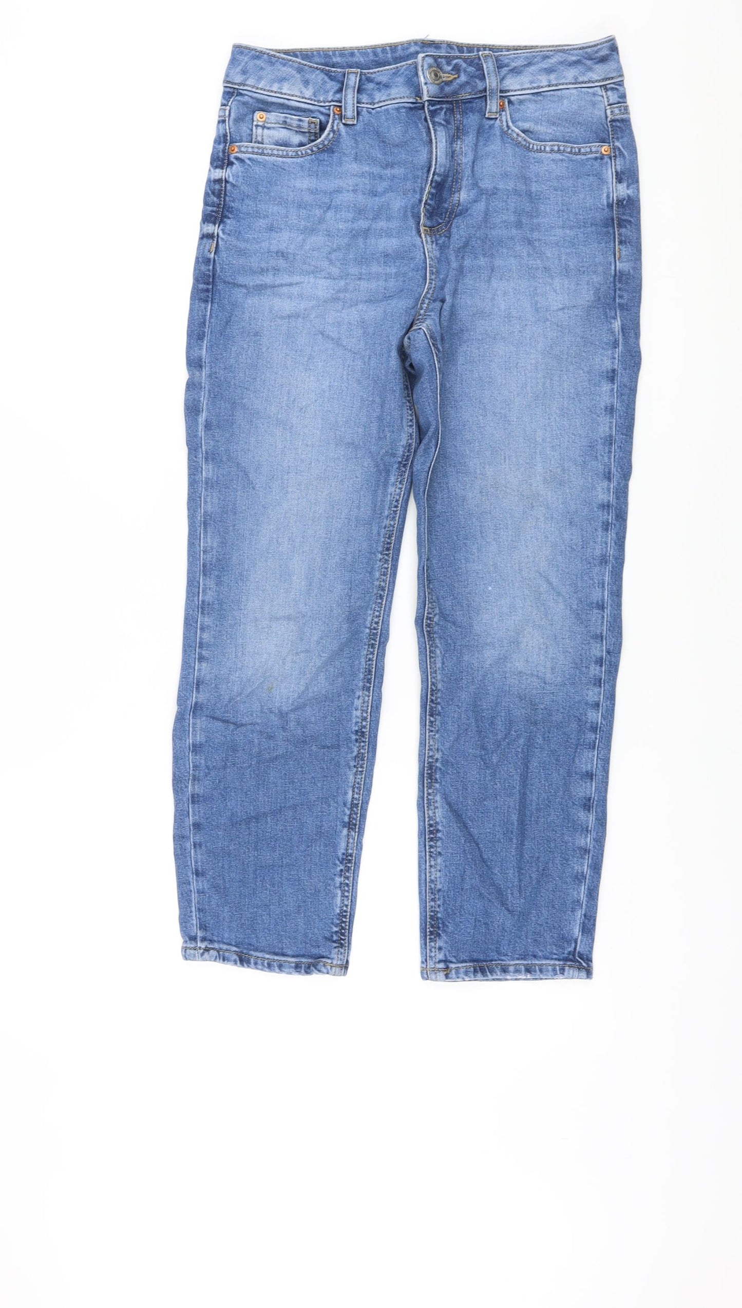 Marks and Spencer Womens Blue Cotton Straight Jeans Size 8 L24 in Regular Button