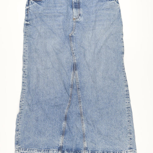 Marks and Spencer Womens Blue Cotton A-Line Skirt Size 16 Button