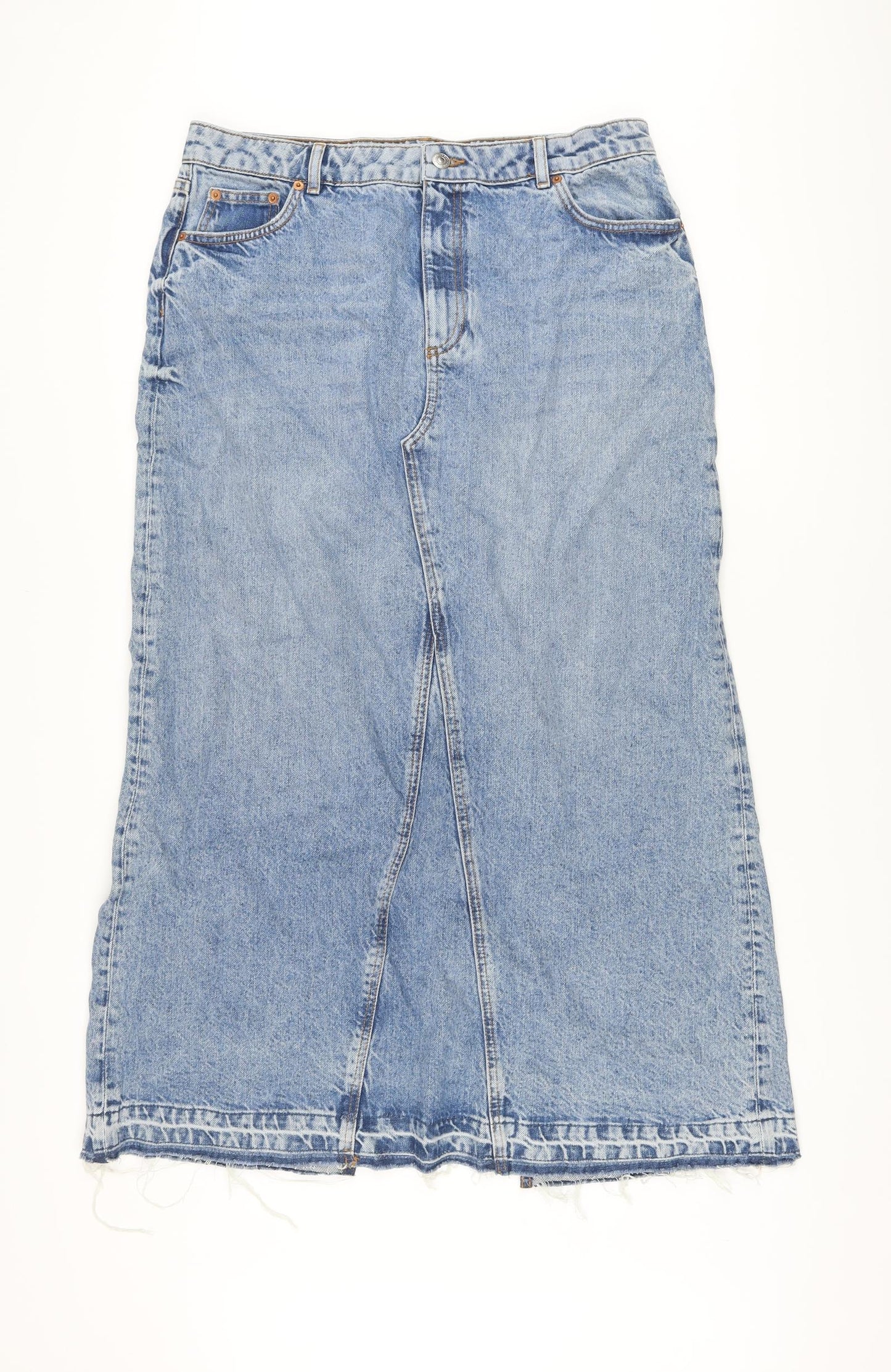 Marks and Spencer Womens Blue Cotton A-Line Skirt Size 16 Button