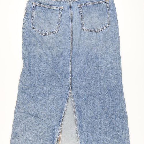 Marks and Spencer Womens Blue Cotton A-Line Skirt Size 16 Button