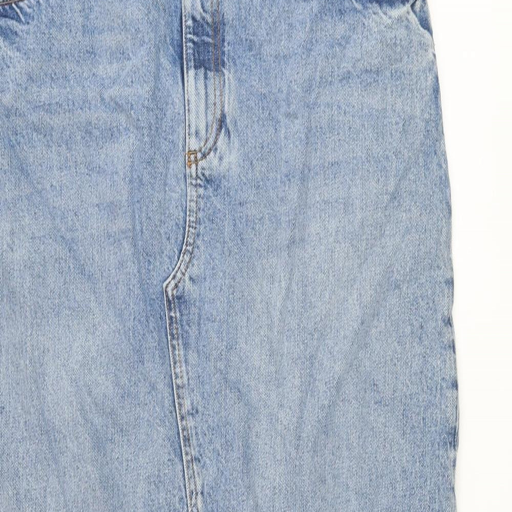 Marks and Spencer Womens Blue Cotton A-Line Skirt Size 16 Button