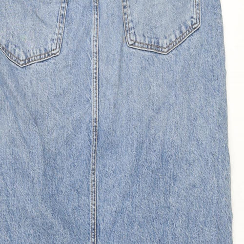 Marks and Spencer Womens Blue Cotton A-Line Skirt Size 16 Button