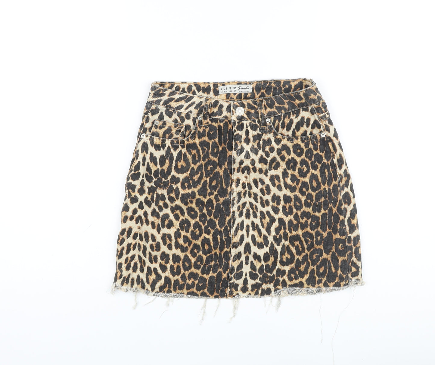 Denim & Co. Womens Beige Animal Print Cotton Mini Skirt Size 4 Button