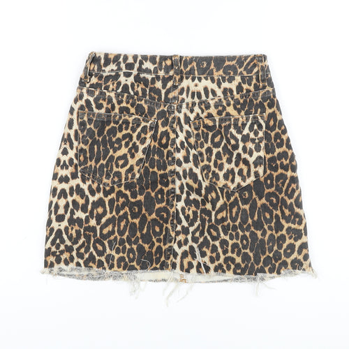 Denim & Co. Womens Beige Animal Print Cotton Mini Skirt Size 4 Button