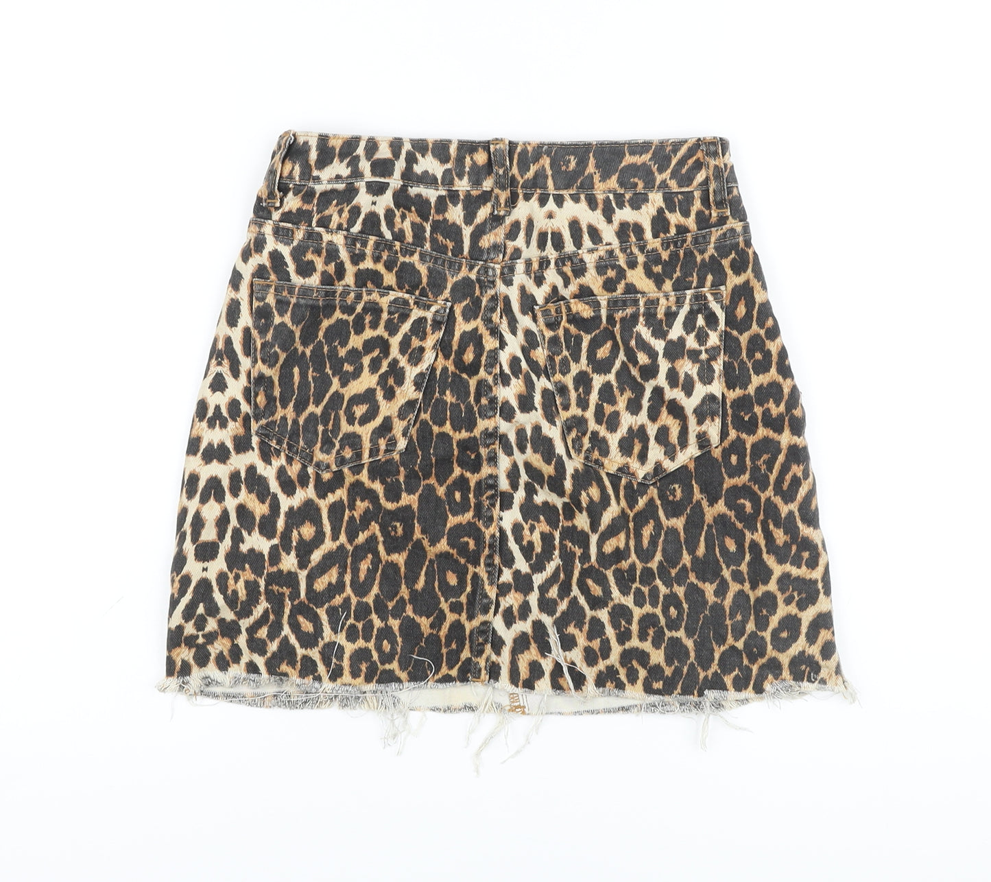 Denim & Co. Womens Beige Animal Print Cotton Mini Skirt Size 4 Button
