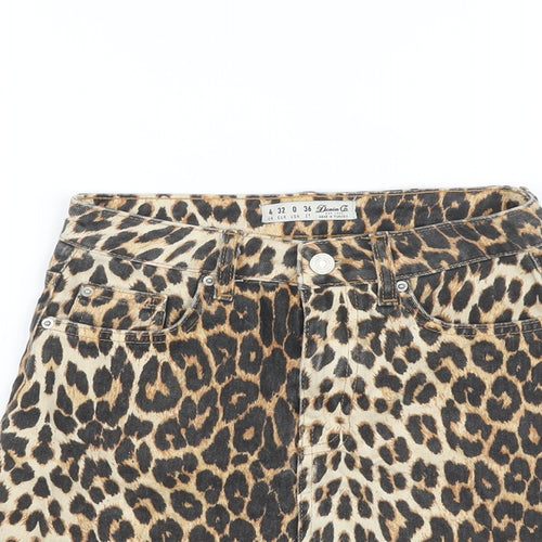 Denim & Co. Womens Beige Animal Print Cotton Mini Skirt Size 4 Button