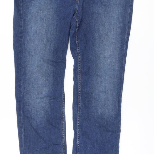Marks and Spencer Womens Blue Cotton Straight Jeans Size 14 L28 in Regular Button