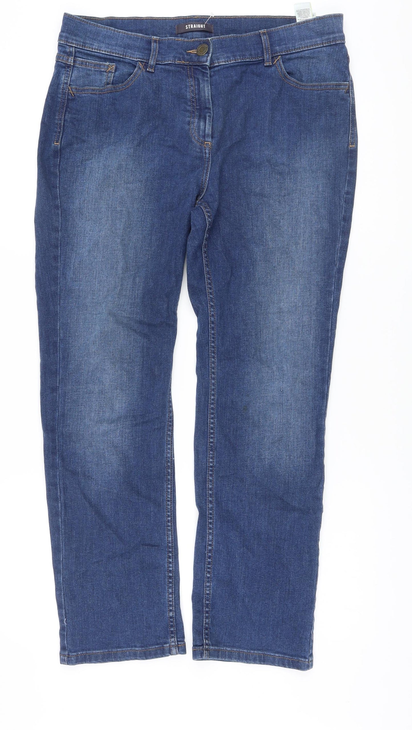 Marks and Spencer Womens Blue Cotton Straight Jeans Size 14 L28 in Regular Button