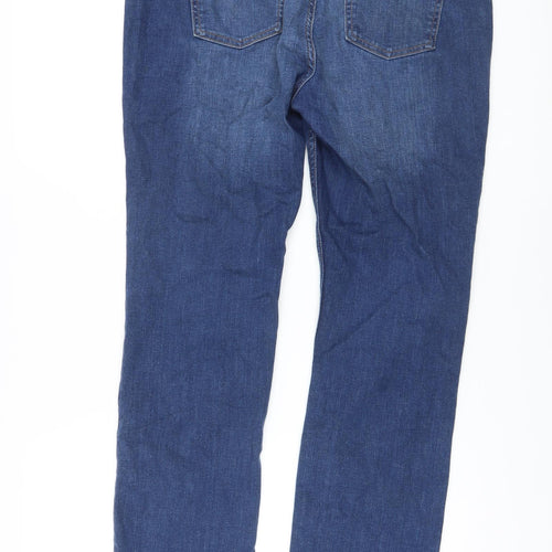 Marks and Spencer Womens Blue Cotton Straight Jeans Size 14 L28 in Regular Button