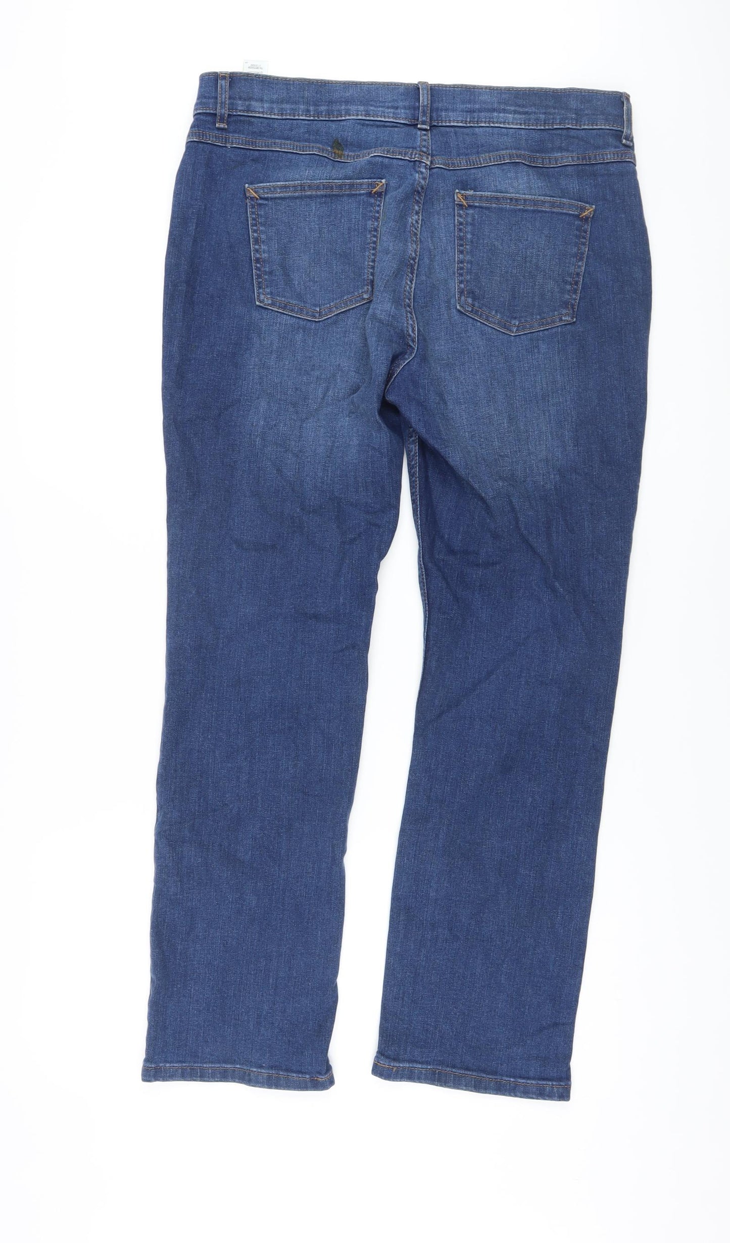 Marks and Spencer Womens Blue Cotton Straight Jeans Size 14 L28 in Regular Button