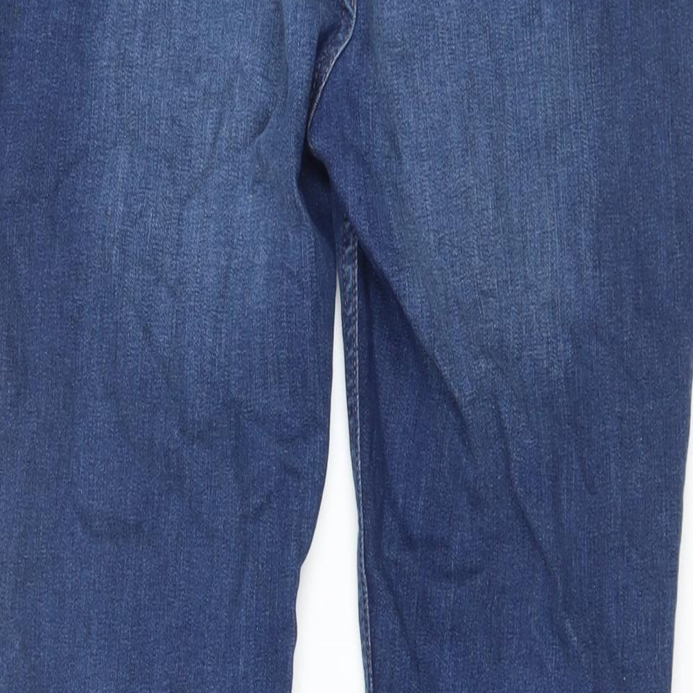 Marks and Spencer Womens Blue Cotton Straight Jeans Size 14 L28 in Regular Button