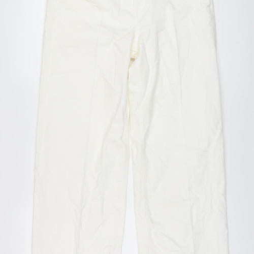 Marks and Spencer Womens Ivory Cotton Wide-Leg Jeans Size 14 L29 in Regular Button