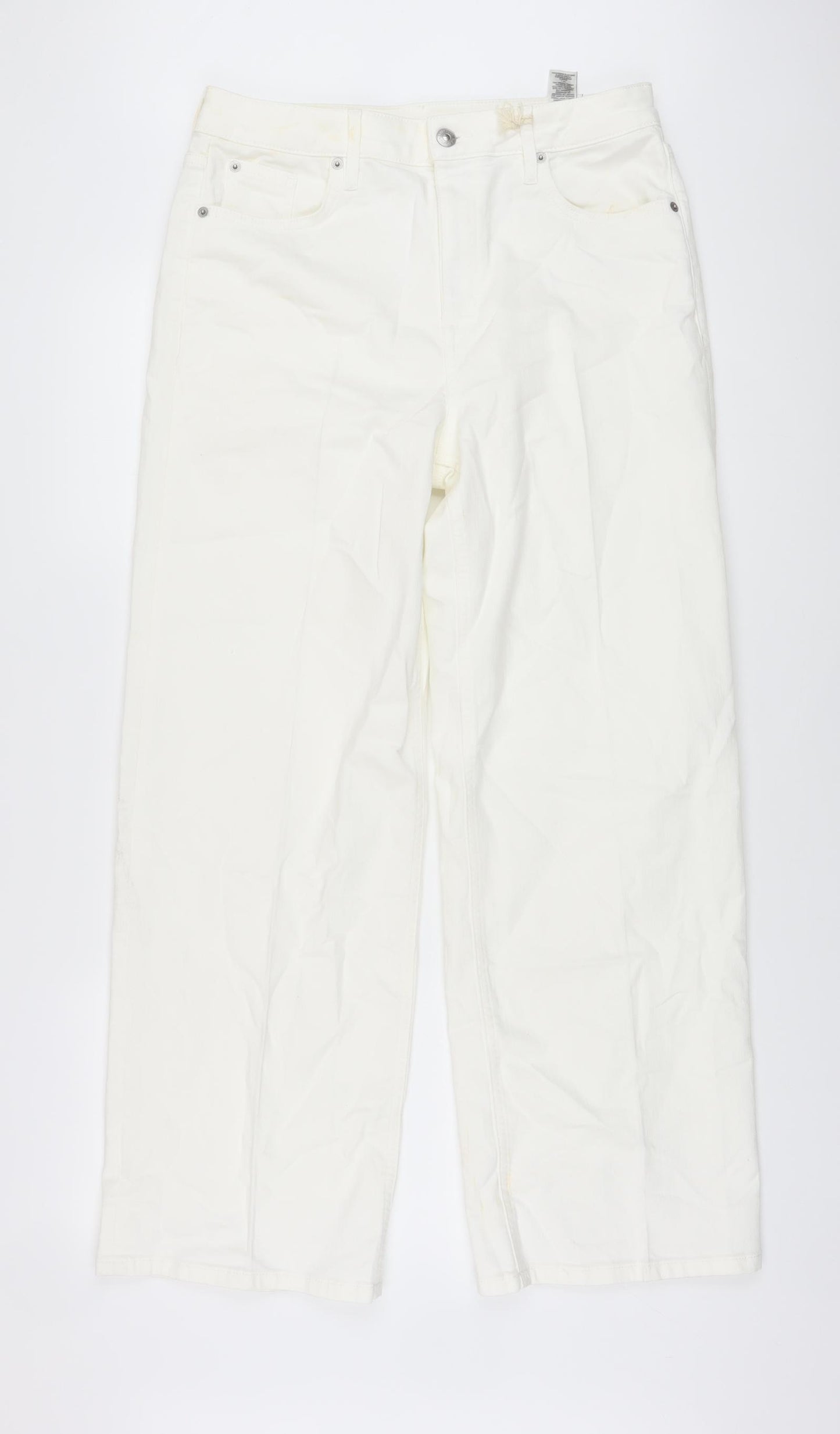 Marks and Spencer Womens Ivory Cotton Wide-Leg Jeans Size 14 L29 in Regular Button