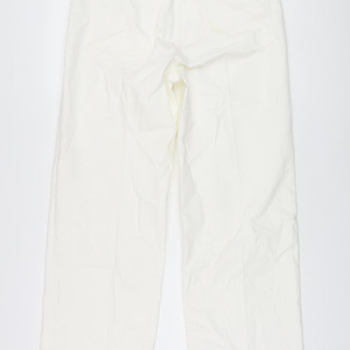 Marks and Spencer Womens Ivory Cotton Wide-Leg Jeans Size 14 L29 in Regular Button