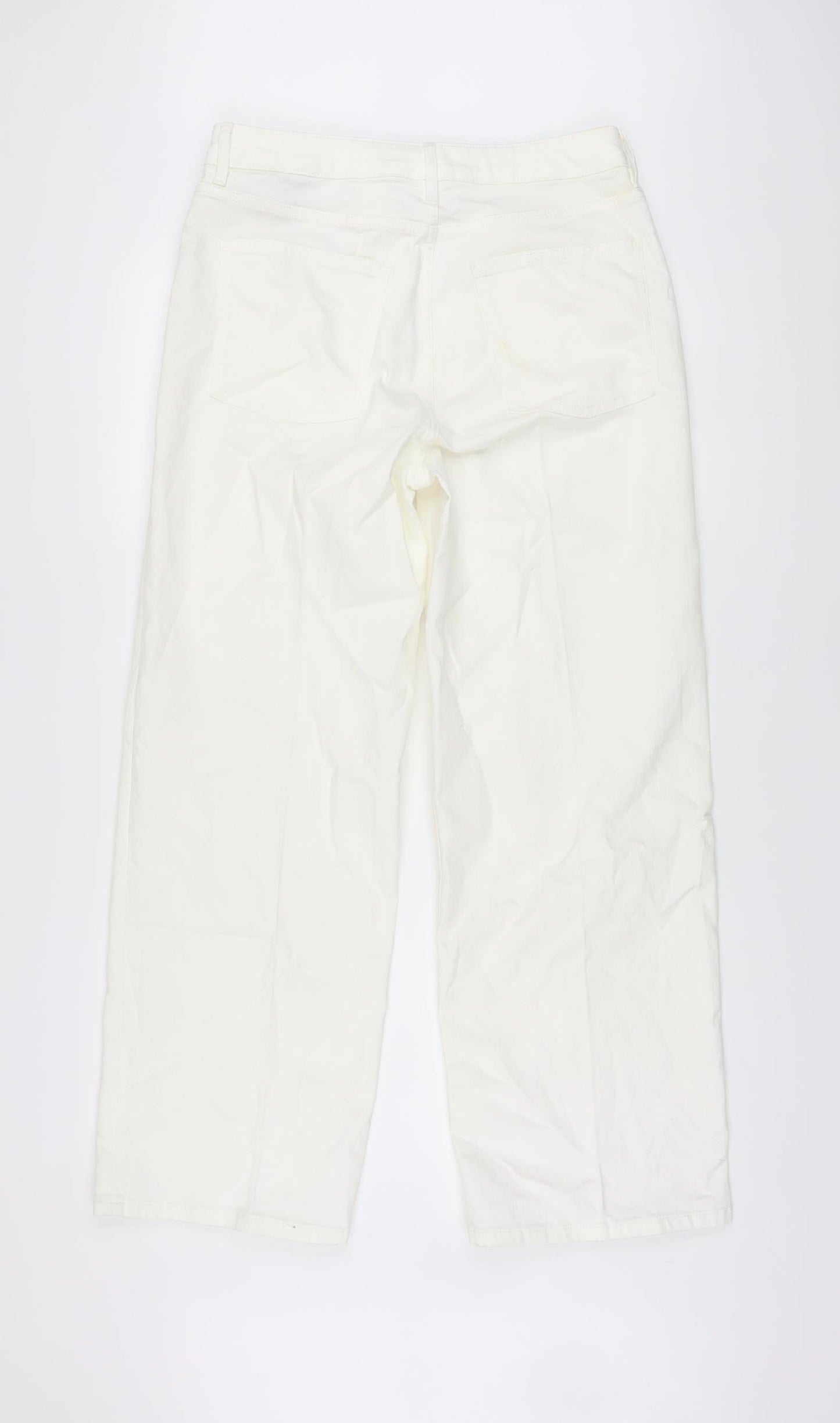 Marks and Spencer Womens Ivory Cotton Wide-Leg Jeans Size 14 L29 in Regular Button