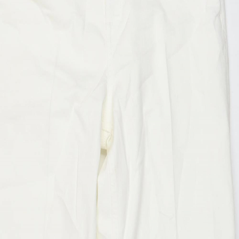 Marks and Spencer Womens Ivory Cotton Wide-Leg Jeans Size 14 L29 in Regular Button