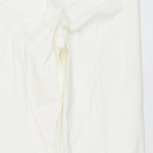 Marks and Spencer Womens Ivory Cotton Wide-Leg Jeans Size 14 L29 in Regular Button