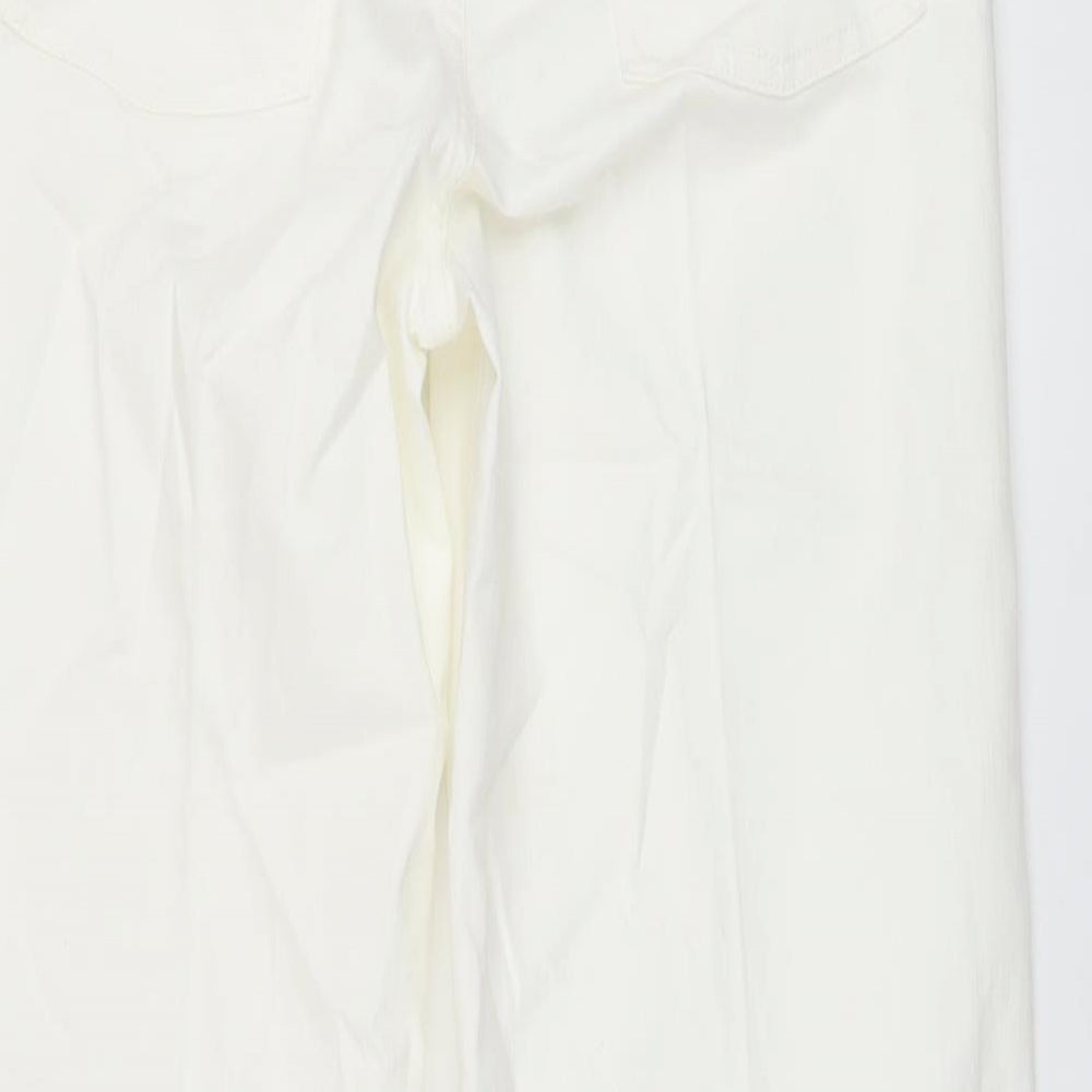 Marks and Spencer Womens Ivory Cotton Wide-Leg Jeans Size 14 L29 in Regular Button