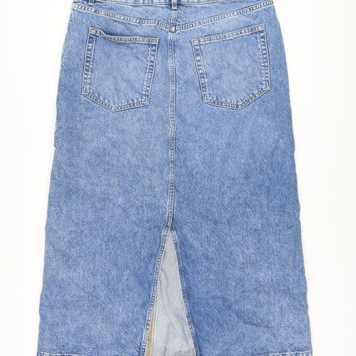 Marks and Spencer Womens Blue Cotton A-Line Skirt Size 16 Button
