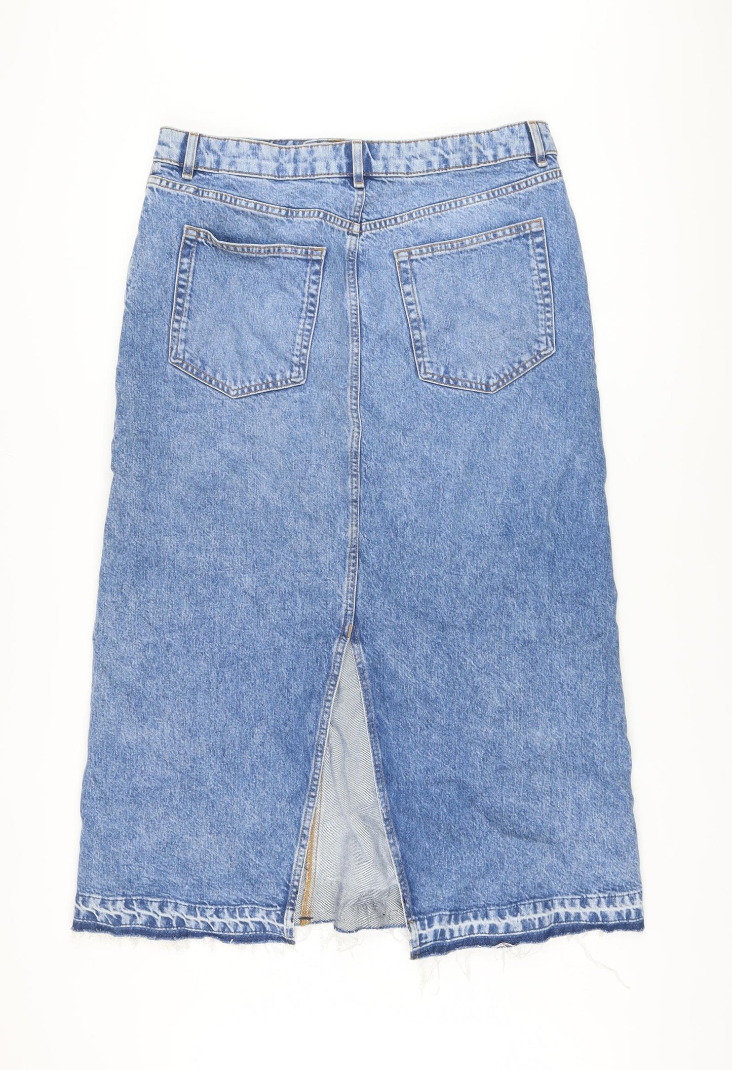 Marks and Spencer Womens Blue Cotton A-Line Skirt Size 16 Button