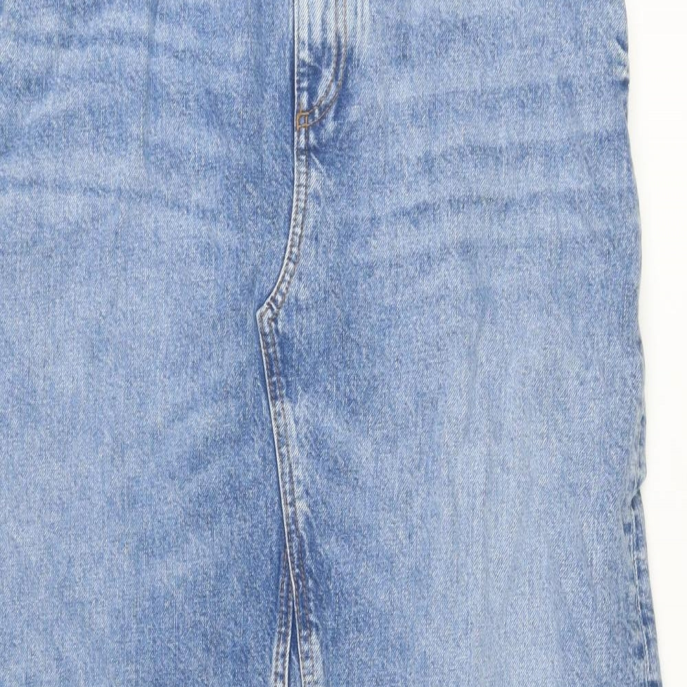 Marks and Spencer Womens Blue Cotton A-Line Skirt Size 16 Button