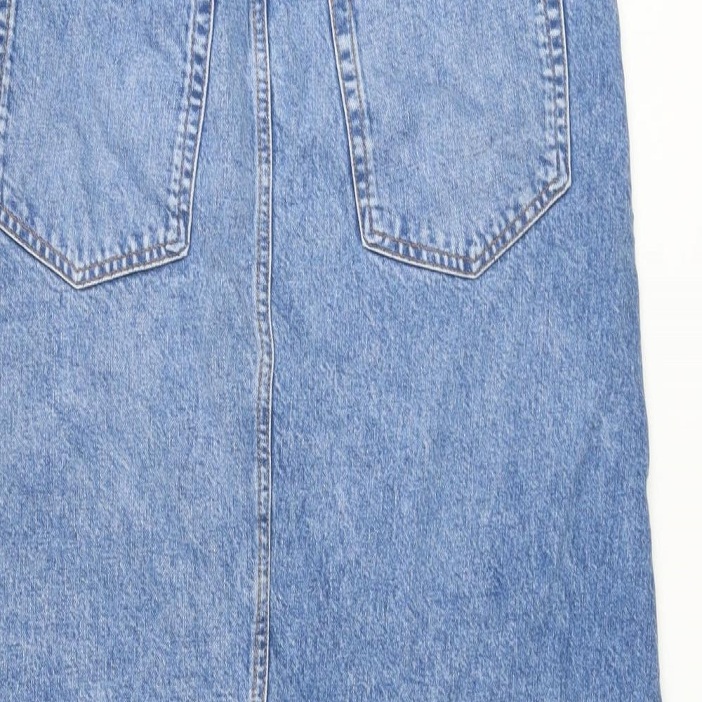 Marks and Spencer Womens Blue Cotton A-Line Skirt Size 16 Button