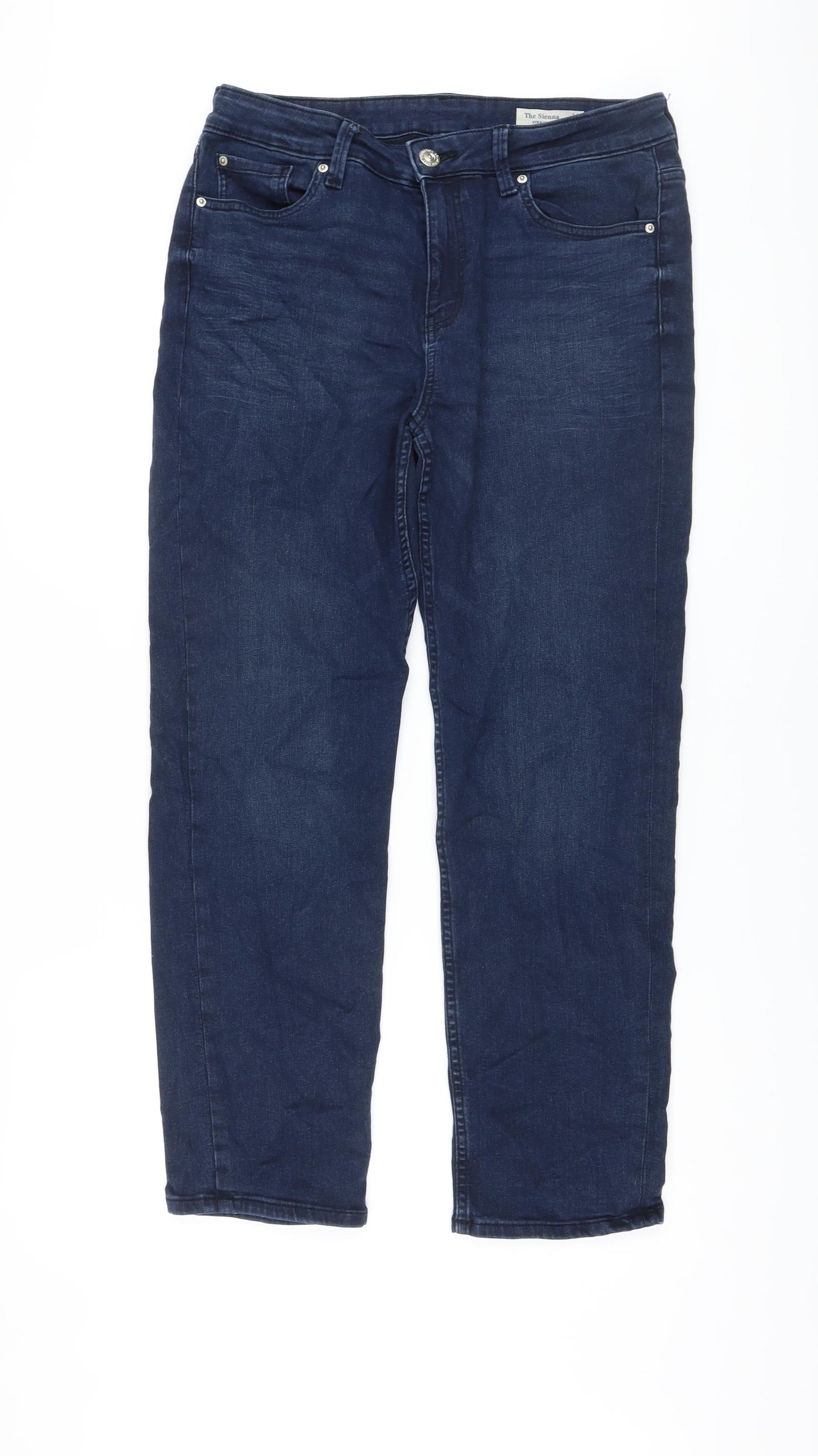 Marks and Spencer Womens Blue Cotton Straight Jeans Size 14 L27 in Regular Button