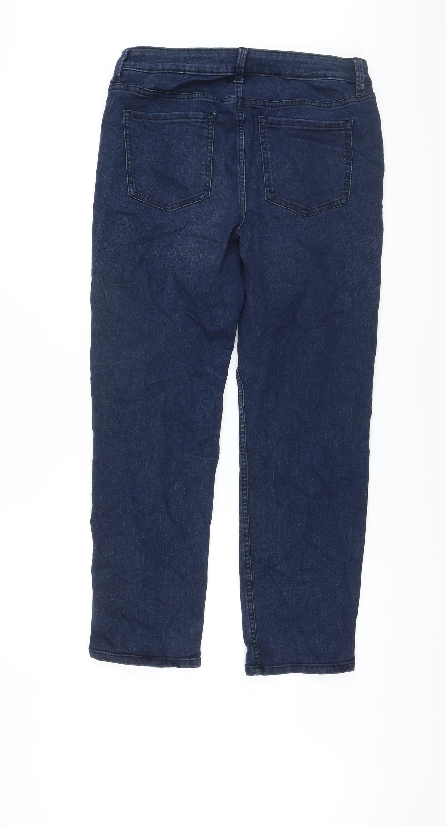 Marks and Spencer Womens Blue Cotton Straight Jeans Size 14 L27 in Regular Button