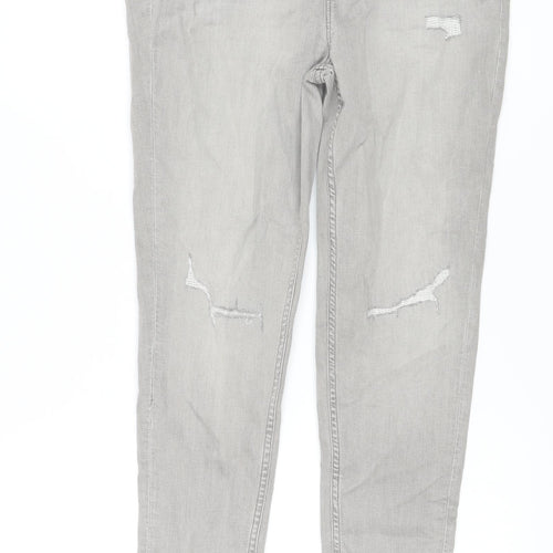 Marks and Spencer Womens Grey Cotton Skinny Jeans Size 14 L26 in Regular Button