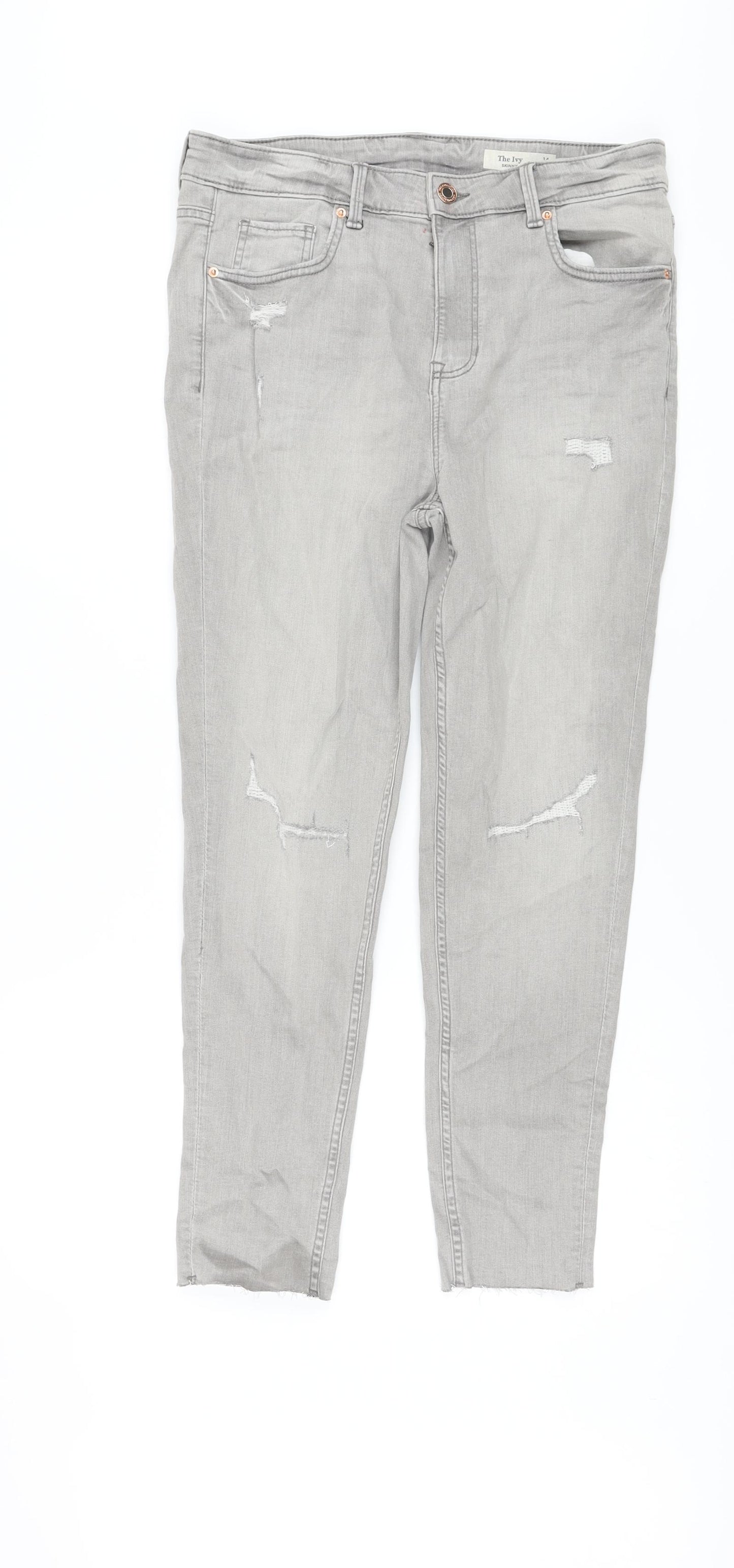 Marks and Spencer Womens Grey Cotton Skinny Jeans Size 14 L26 in Regular Button