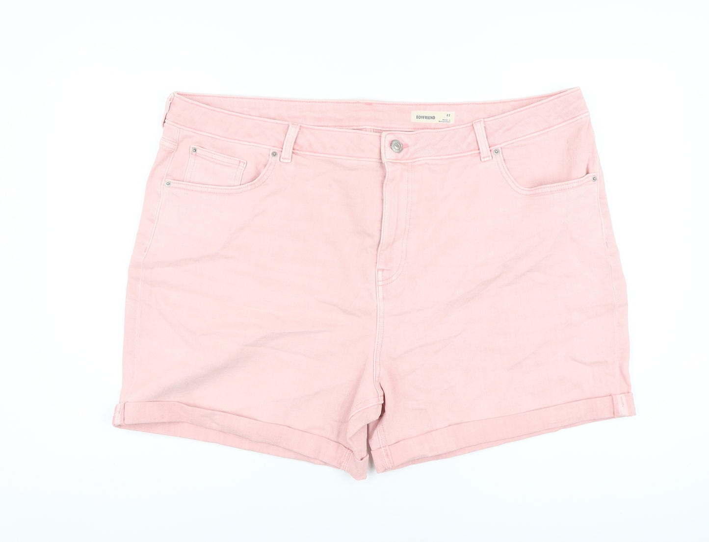 Marks and Spencer Womens Pink Cotton Boyfriend Shorts Size 22 L6 in Regular Button